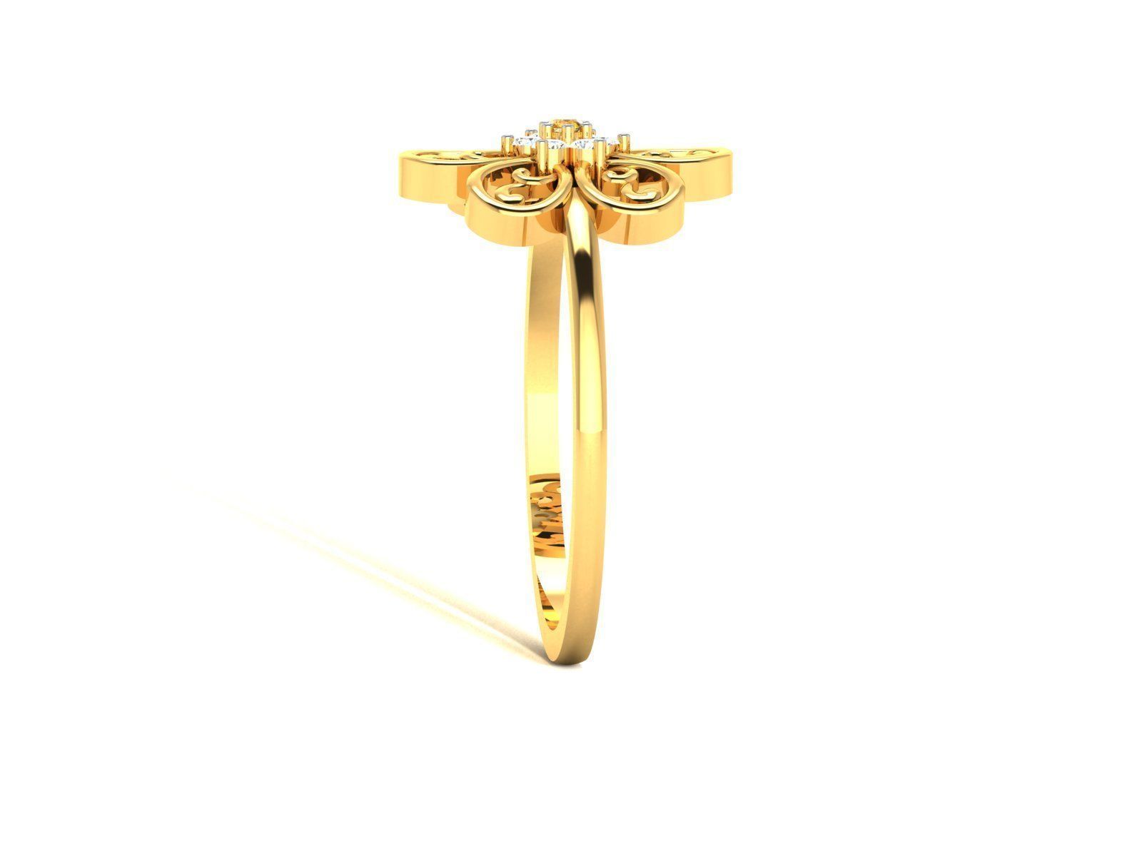 Ring-6263 gold flower ring with diamonds 3D print model_5