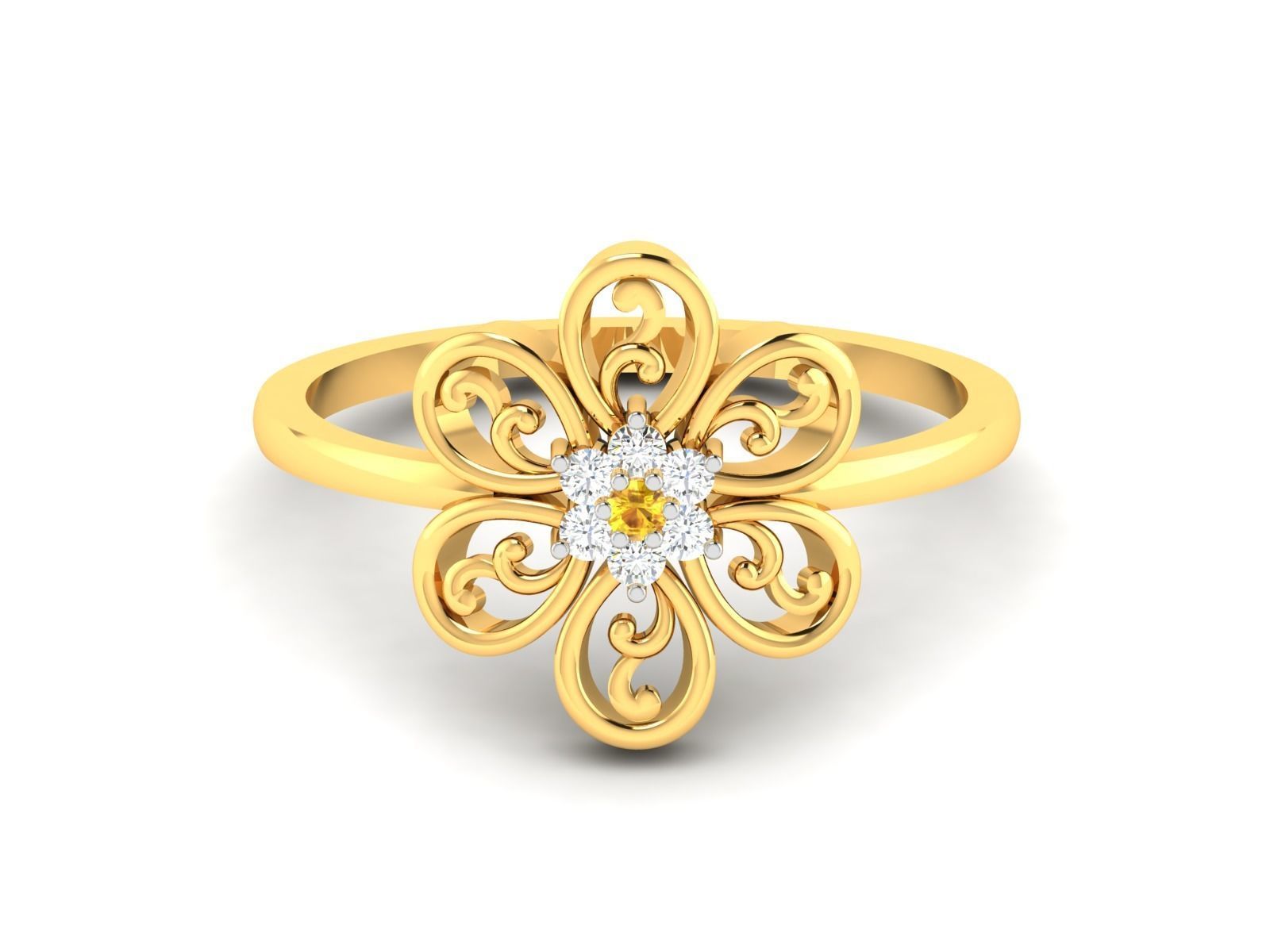 Ring-6263 gold flower ring with diamonds 3D print model_9