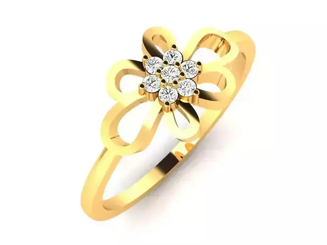 Ring-6262 gold flower ring with diamonds