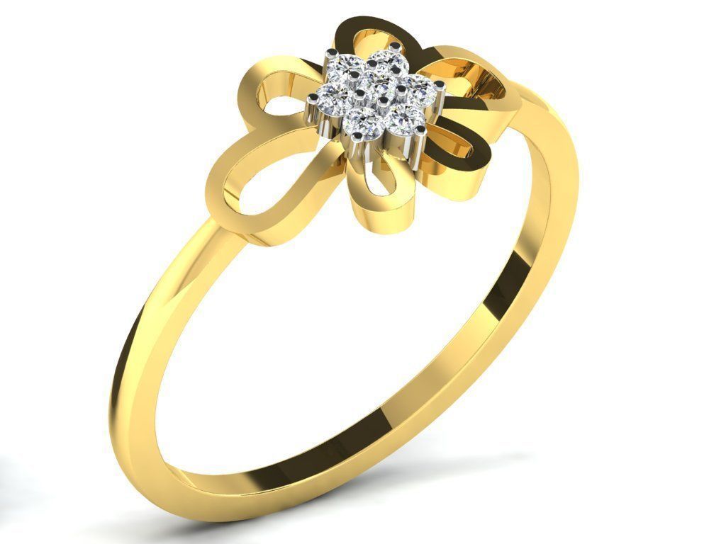 Ring-6262 gold flower ring with diamonds 3D print model_9