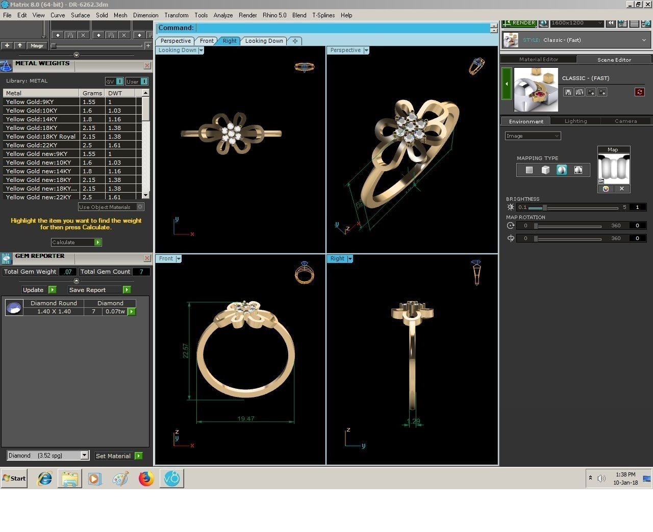 Ring-6262 gold flower ring with diamonds 3D print model_4