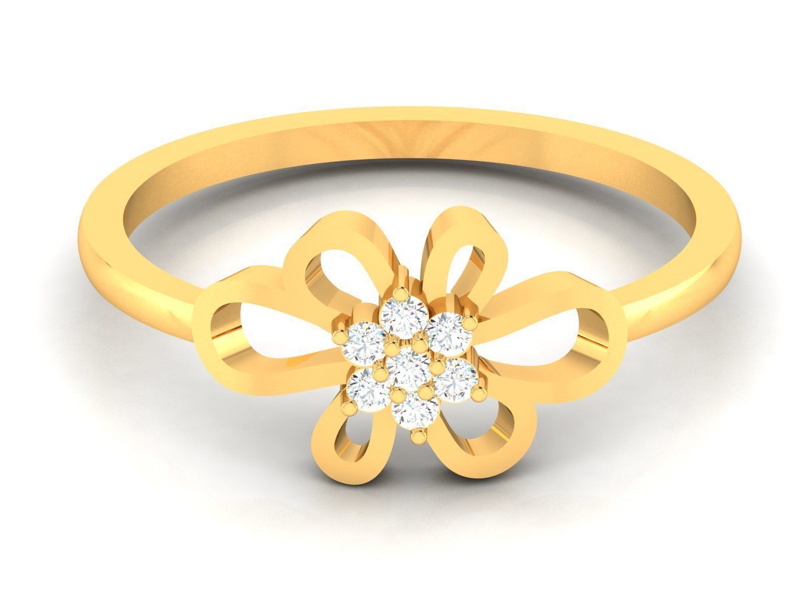 Ring-6262 gold flower ring with diamonds 3D print model_7