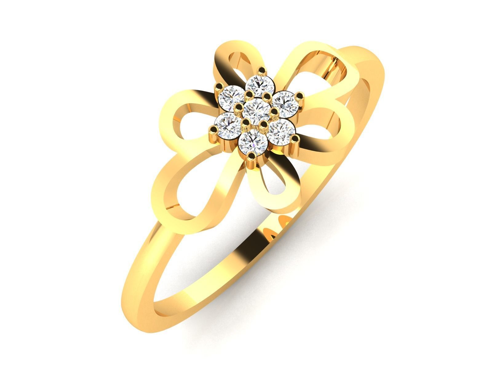 Ring-6262 gold flower ring with diamonds 3D print model_1