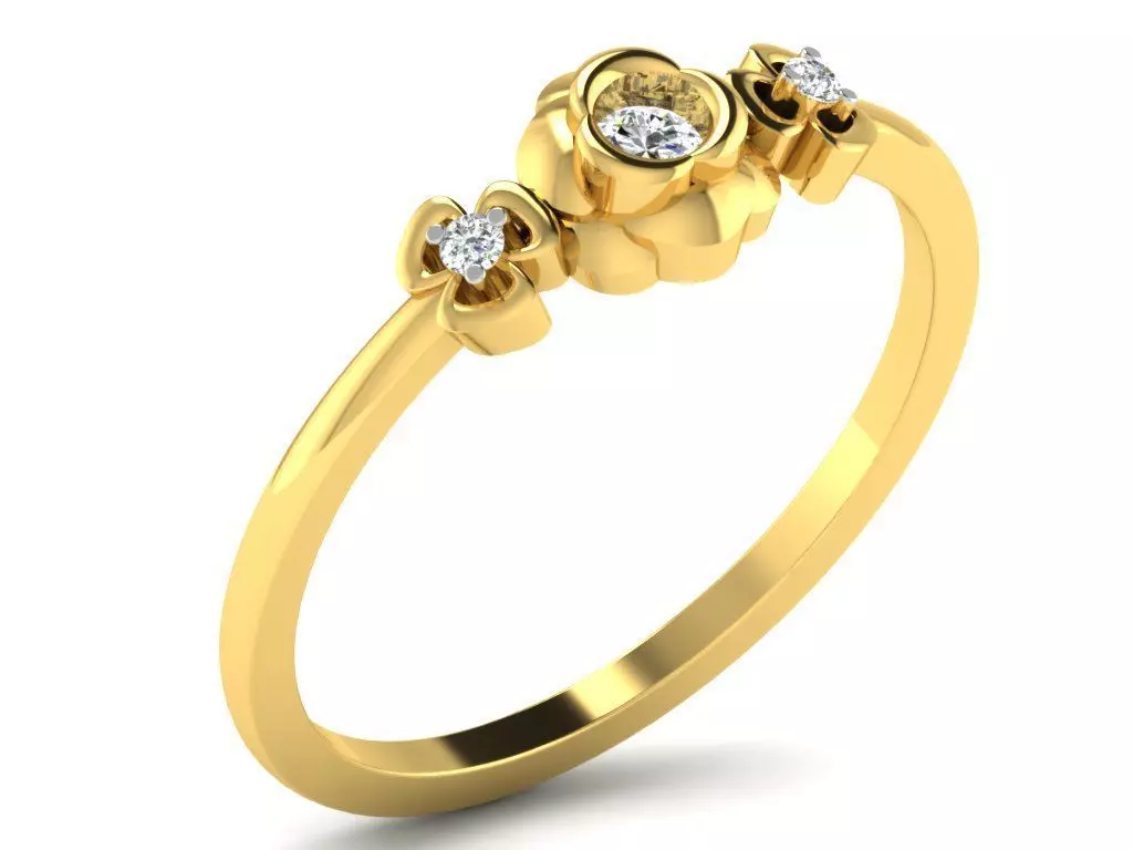 Ring-6261 gold flower ring with diamonds 3D print model_0