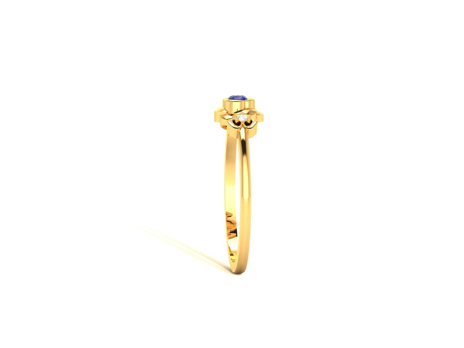 Ring-6261 gold flower ring with diamonds 3D print model_8