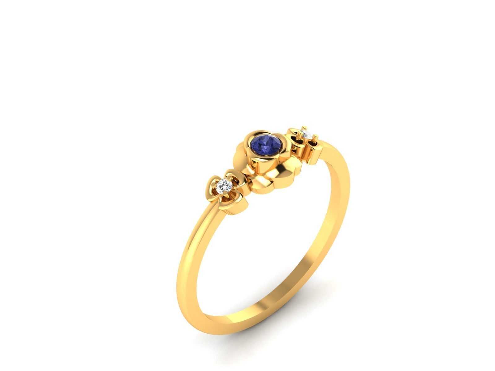 Ring-6261 gold flower ring with diamonds 3D print model_6