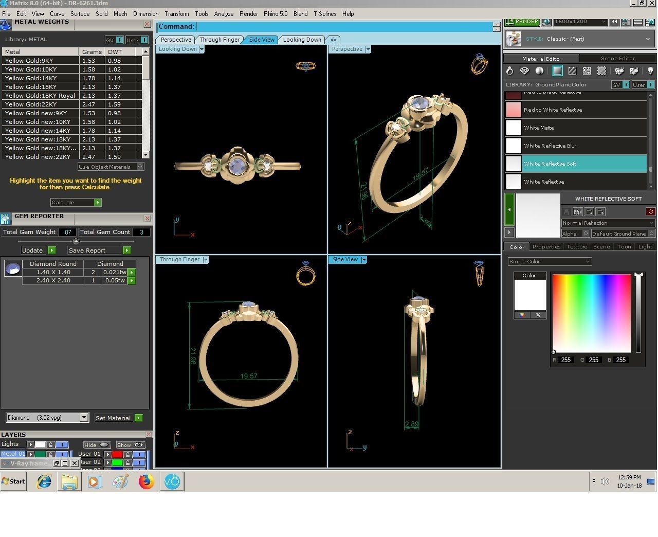 Ring-6261 gold flower ring with diamonds 3D print model_9