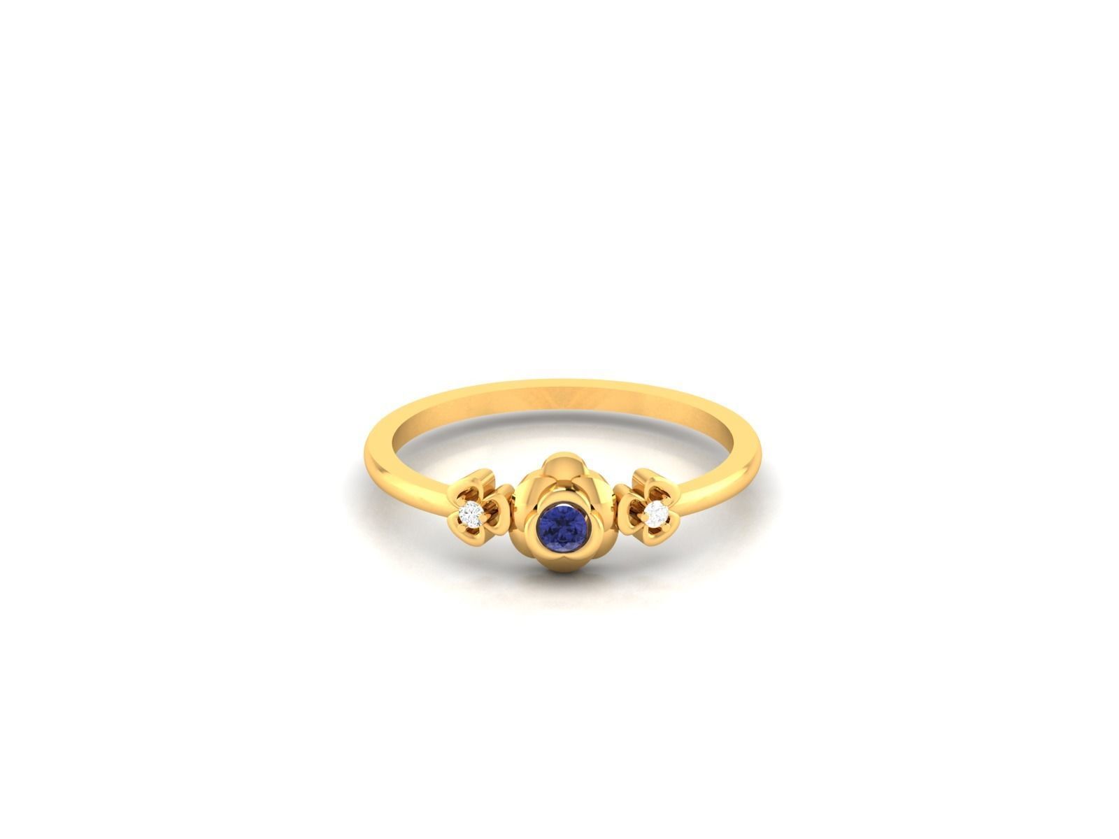 Ring-6261 gold flower ring with diamonds 3D print model_4