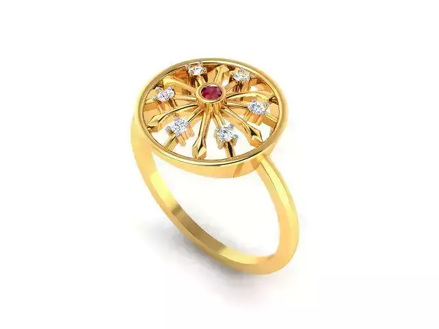 Ring-6257 gold ring with diamonds and rubies