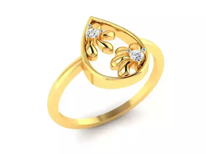 Ring-6256 gold ring with two diamonds