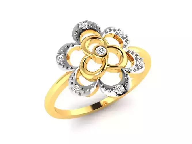 Ring-6255 gold flower ring with diamonds