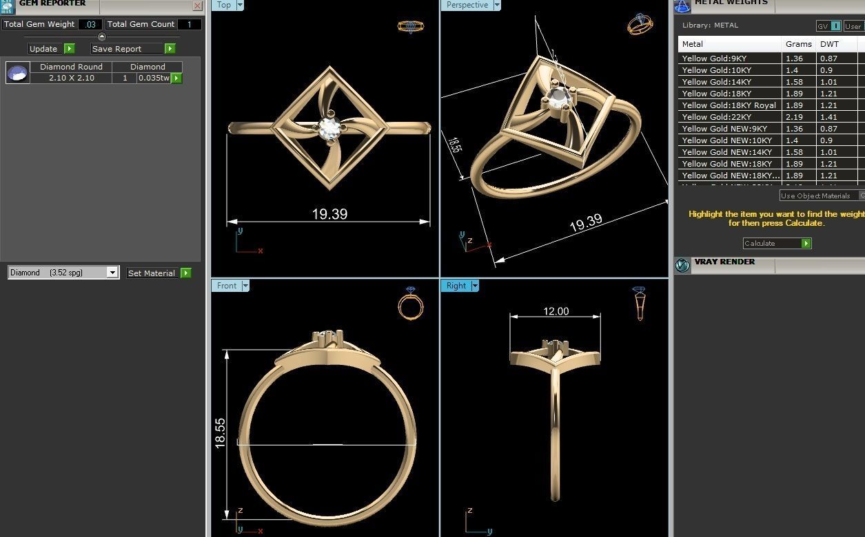 Ring-6250 diamond solitaire ring gold 3D print model_4