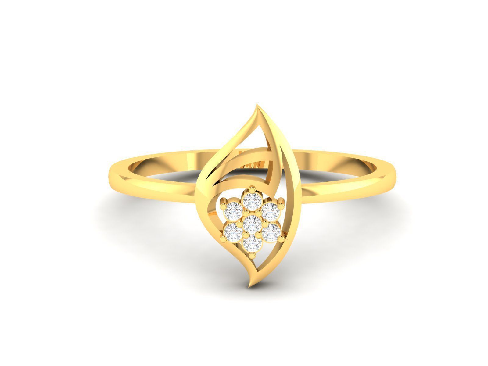 Ring-6249 gold leaf ring with diamonds 3D print model_7