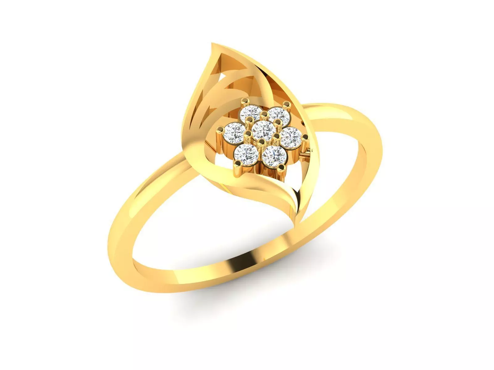 Ring-6249 gold leaf ring with diamonds 3D print model_0