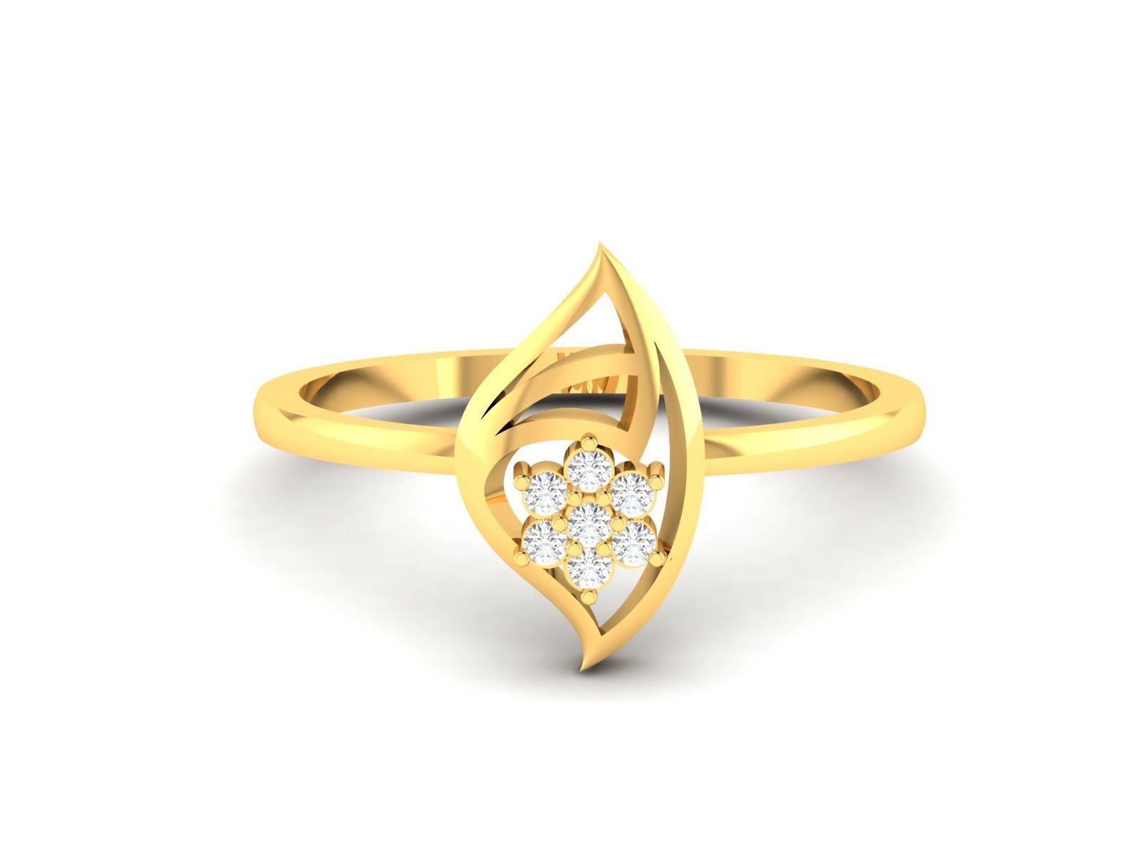 Ring-6249 gold leaf ring with diamonds 3D print model_8