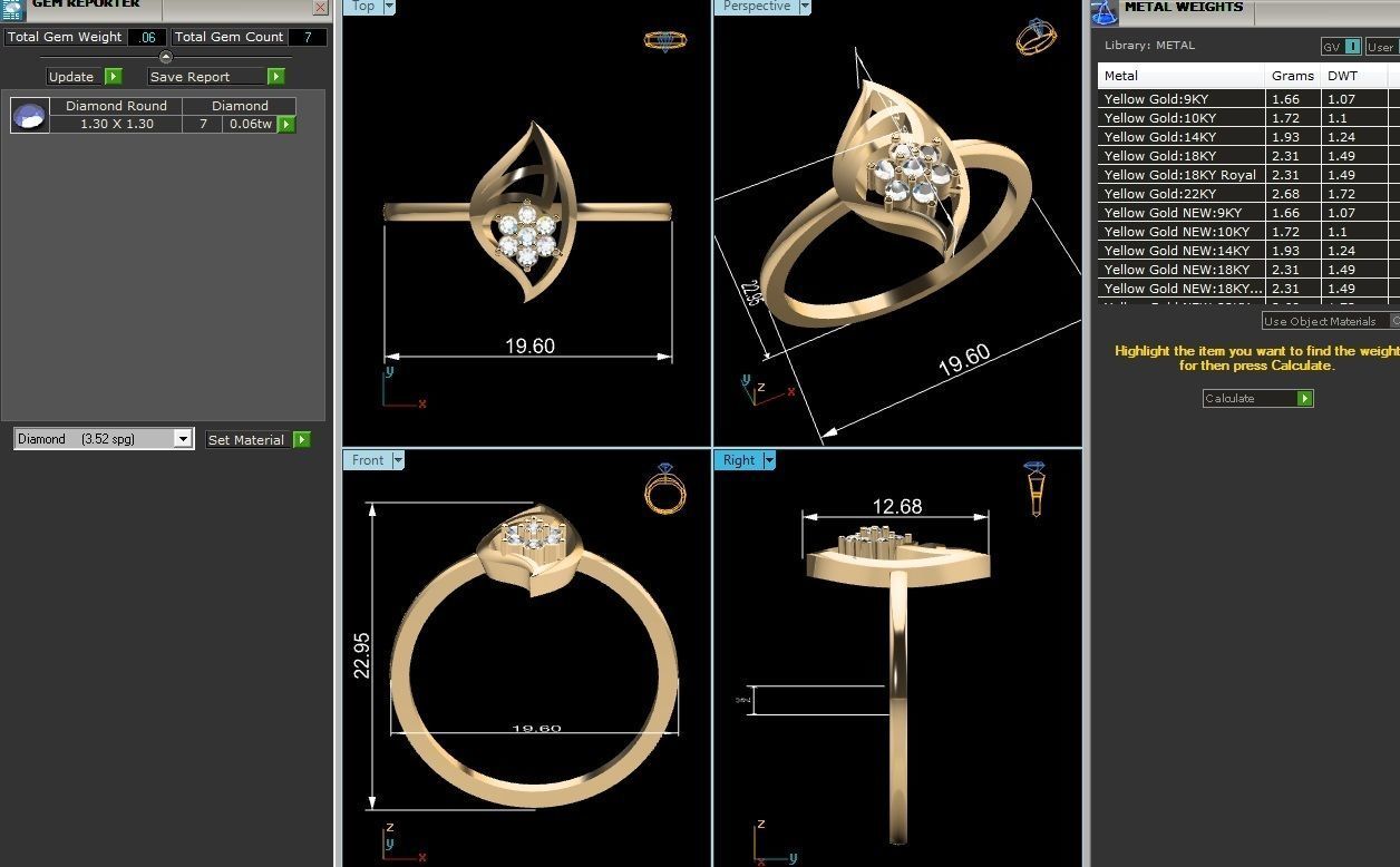 Ring-6249 gold leaf ring with diamonds 3D print model_4