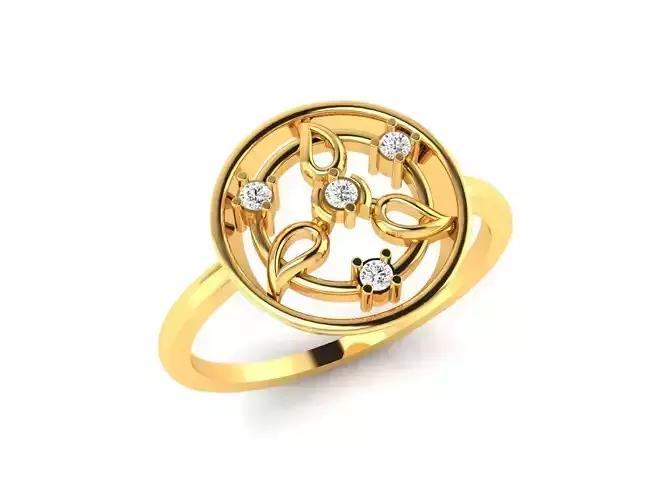 Ring-6248 gold ring with diamonds in center