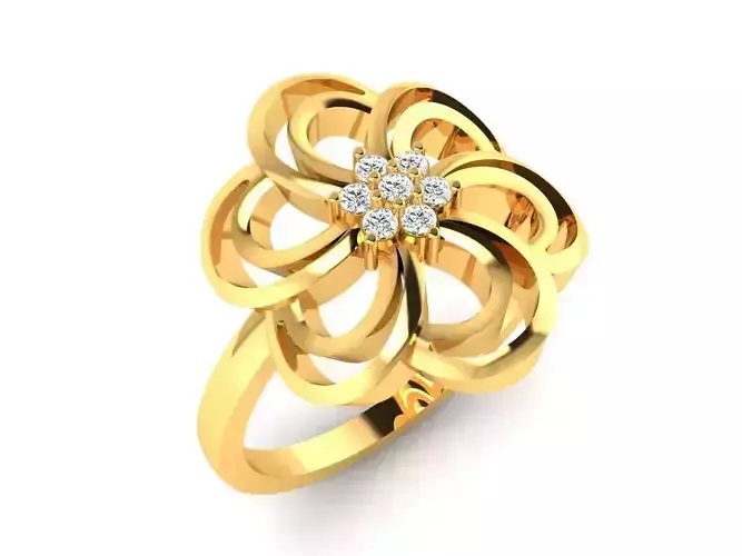 Ring-6232 gold flower ring with diamonds