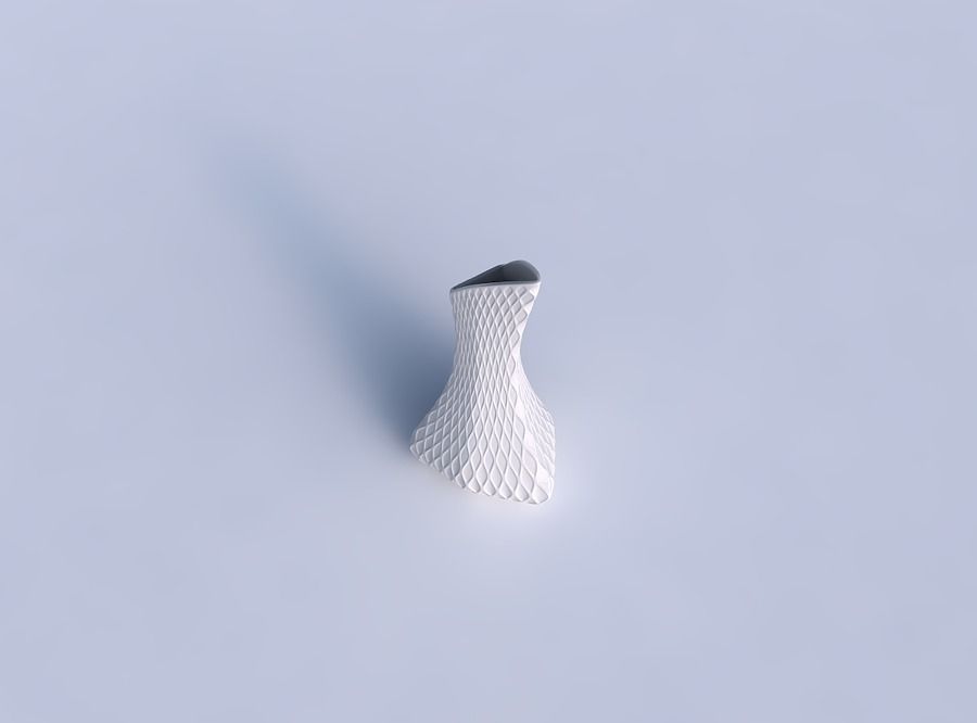 Vase puffy tappered triangle with diagonal grid dents 3D print model_1