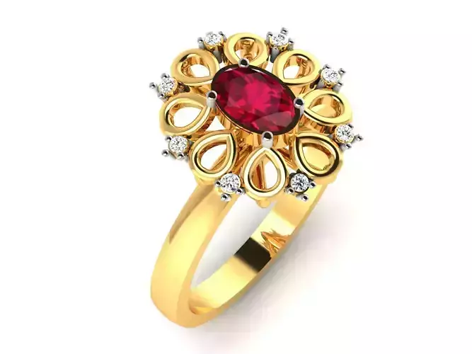 Ring-6805 gold ring with ruby stone and diamonds