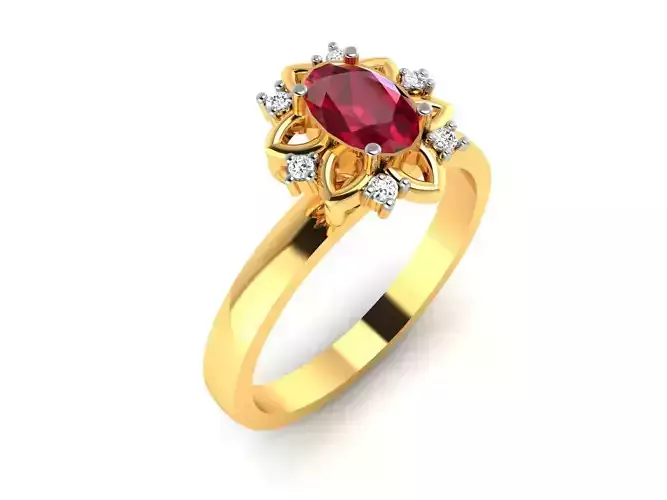 Ring-6804 gold ring with ruby stone and diamonds