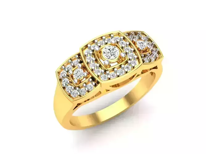 Ring-6726 gold three stone diamond ring