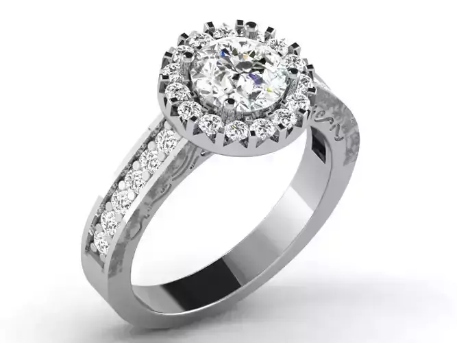 DR-6717 halo diamond engagement ring 3D print model