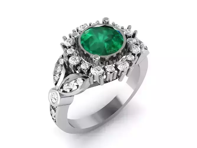 Ring-6709 emerald and diamond engagement ring