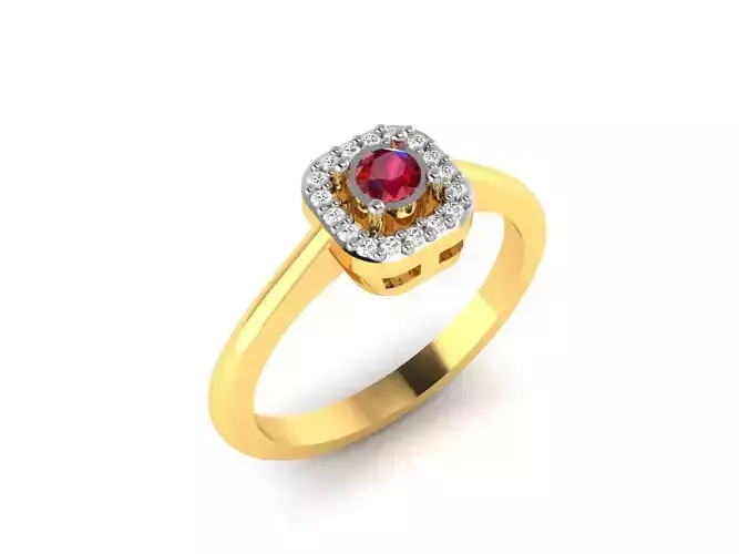 Ring-6655 gold ring with ruby stone and diamonds