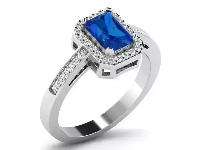 Ring-6596 emerald cut sapphire and diamond ring