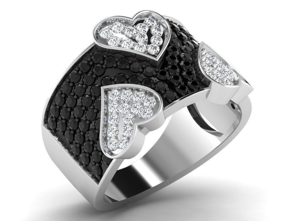 Ring-6574 diamond heart ring gold 3D print model_8