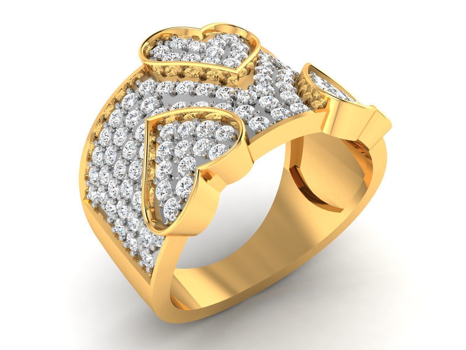 Ring-6574 diamond heart ring gold 3D print model_1