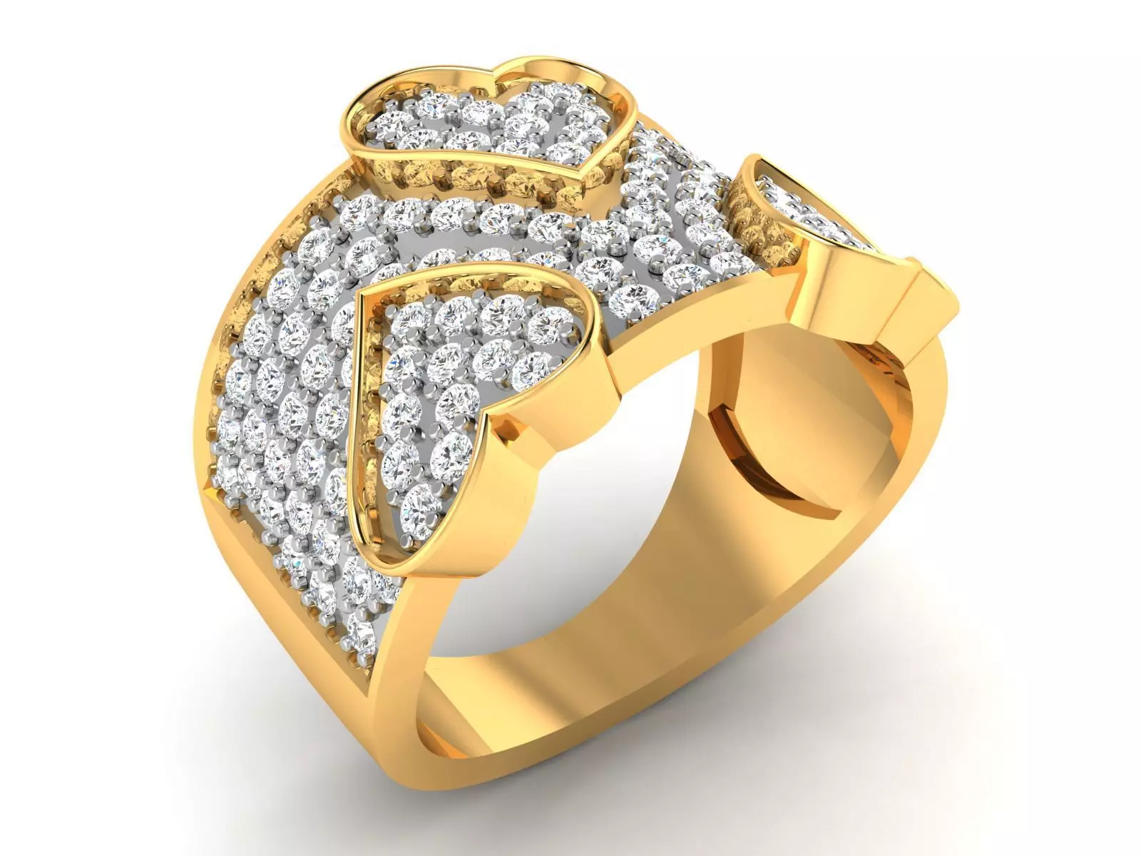 Ring-6574 diamond heart ring gold 3D print model_0
