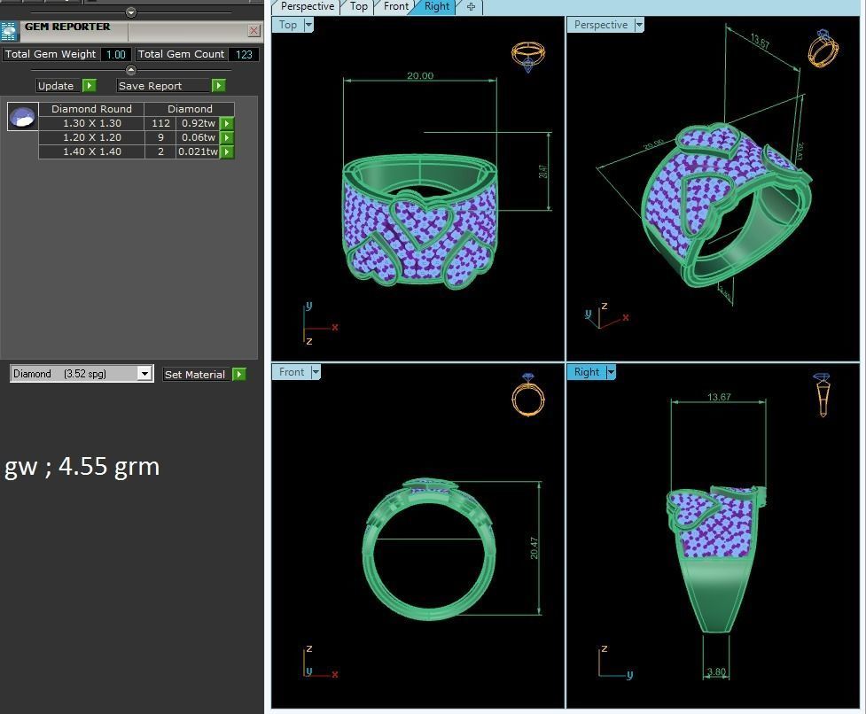 Ring-6574 diamond heart ring gold 3D print model_9