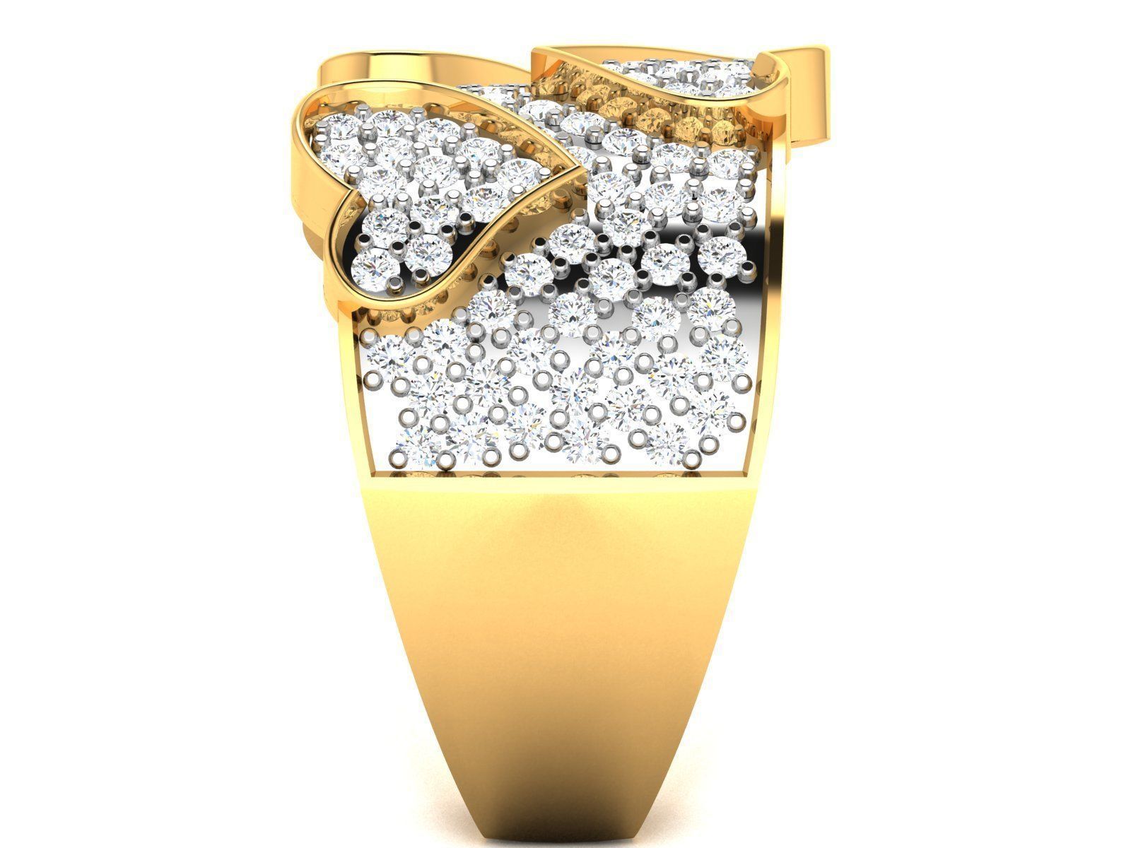 Ring-6574 diamond heart ring gold 3D print model_5