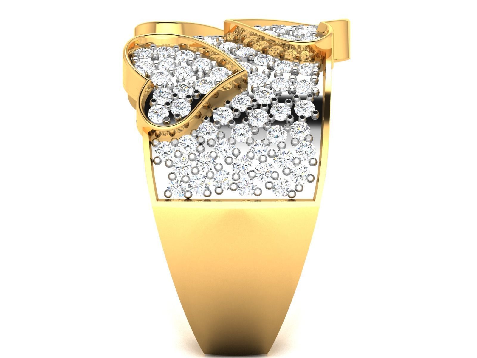 Ring-6574 diamond heart ring gold 3D print model_4