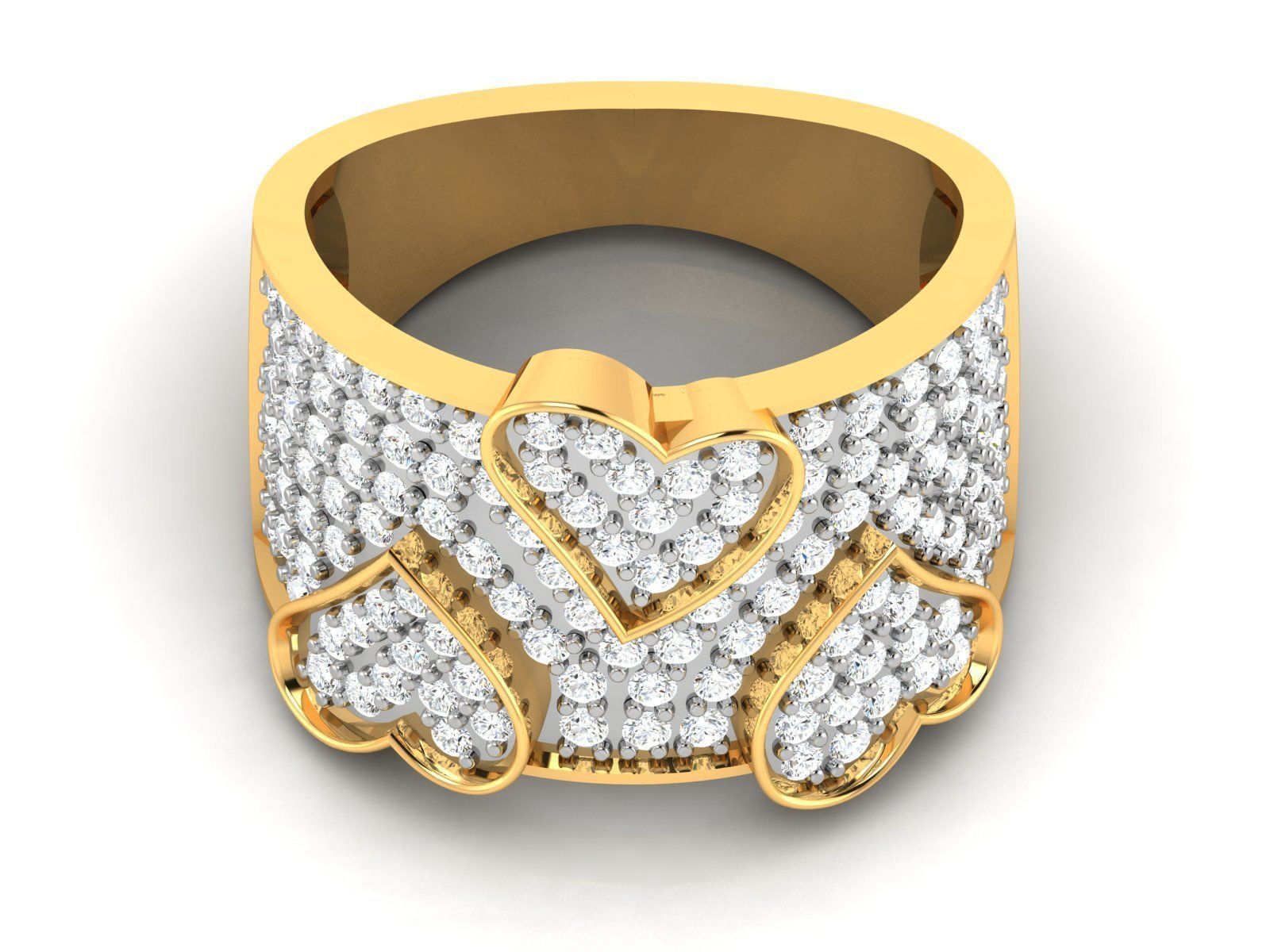 Ring-6574 diamond heart ring gold 3D print model_6