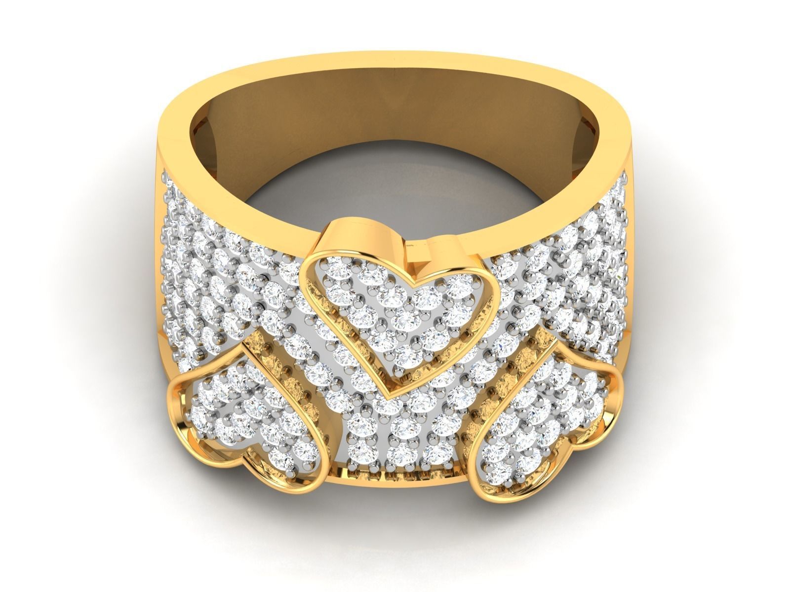 Ring-6574 diamond heart ring gold 3D print model_7