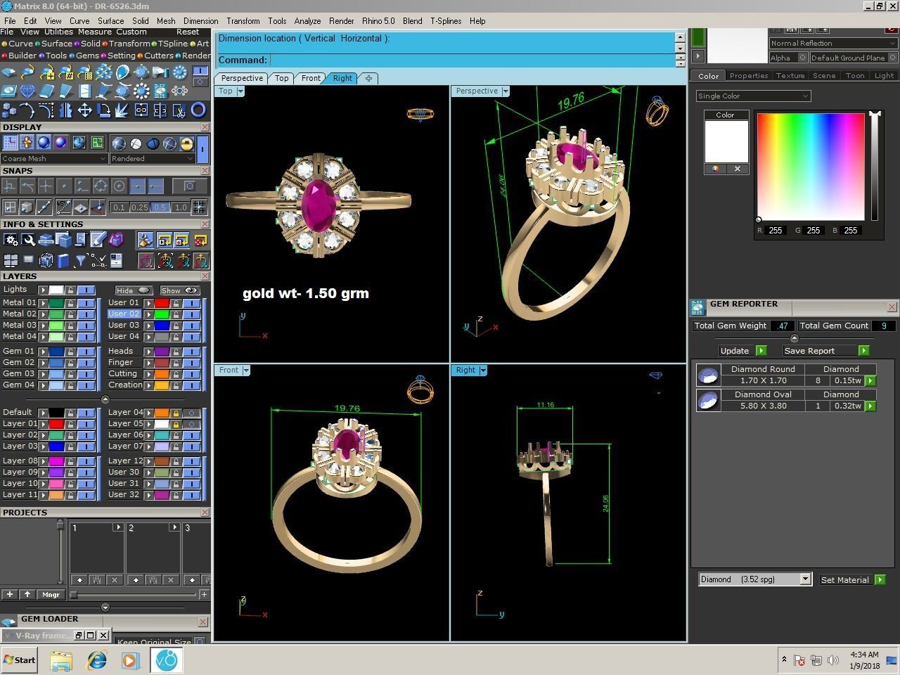 Ring-6526 diamond ring gold 3D print model_1