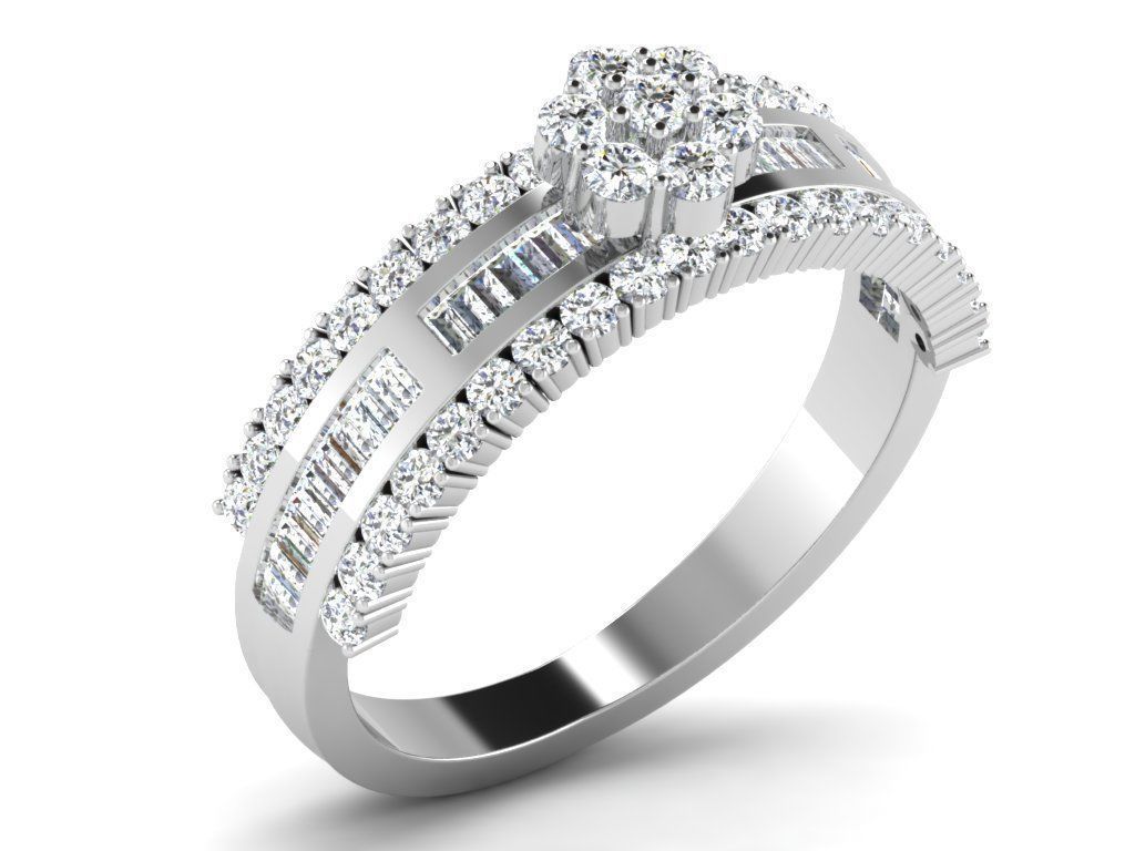 Ring-6473 diamond engagement ring with baguette cut diamonds 3D print model_8