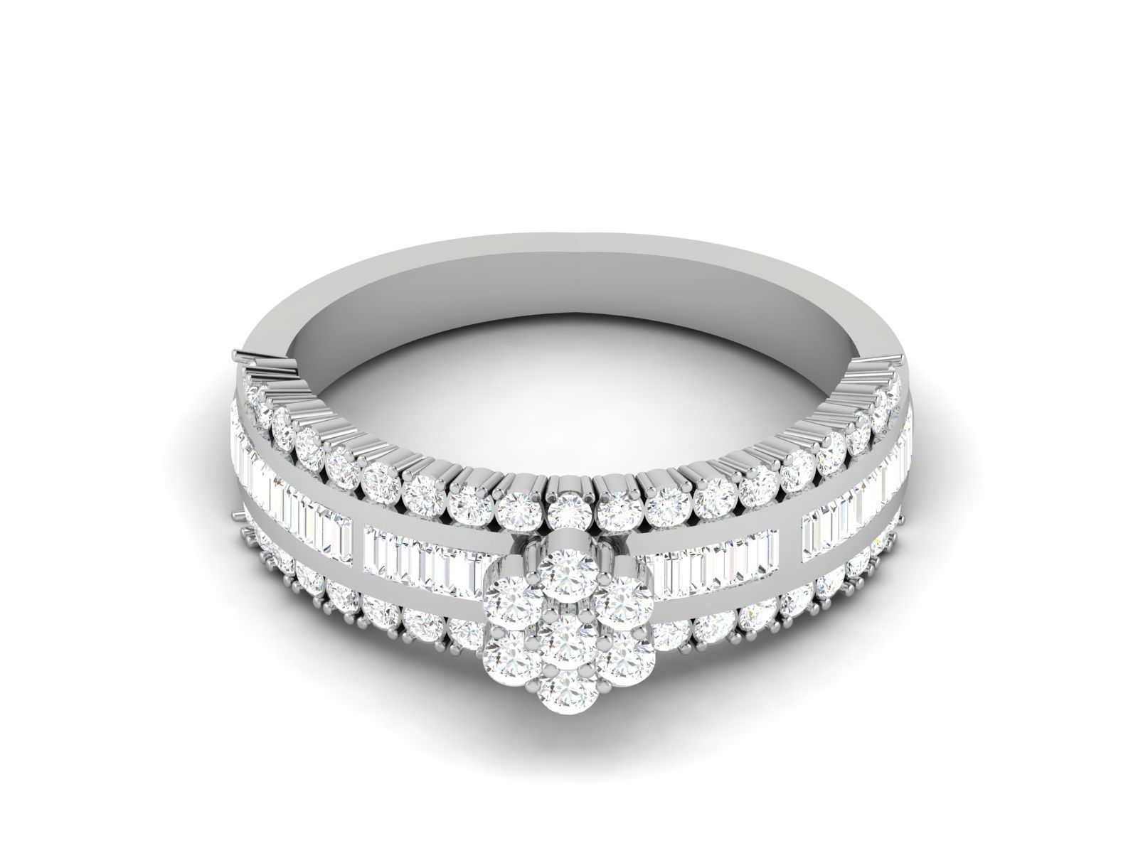Ring-6473 diamond engagement ring with baguette cut diamonds 3D print model_7