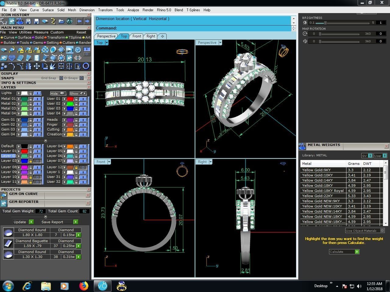 Ring-6473 diamond engagement ring with baguette cut diamonds 3D print model_9