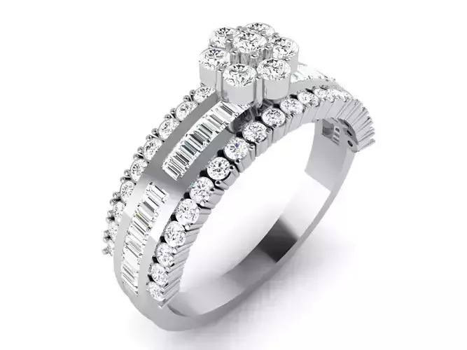 Ring-6473 diamond engagement ring with baguette cut diamonds