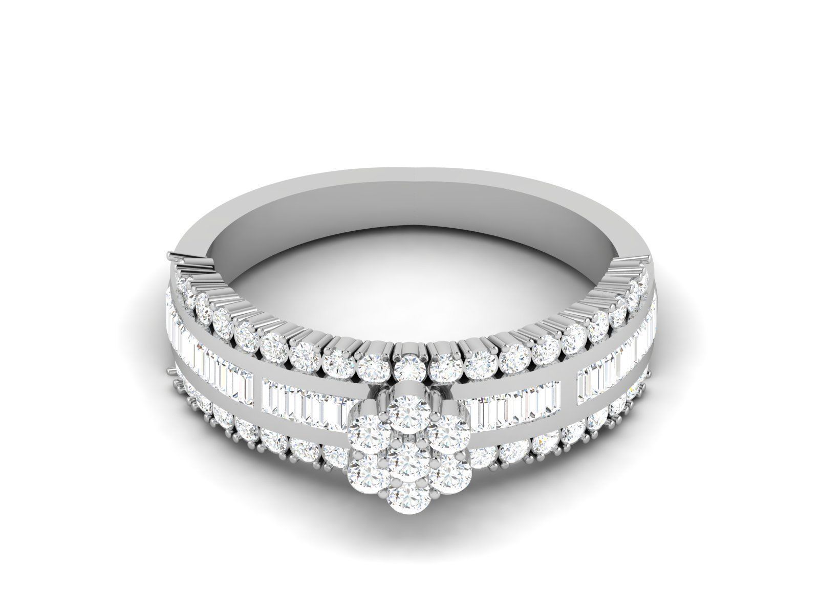 Ring-6473 diamond engagement ring with baguette cut diamonds 3D print model_6