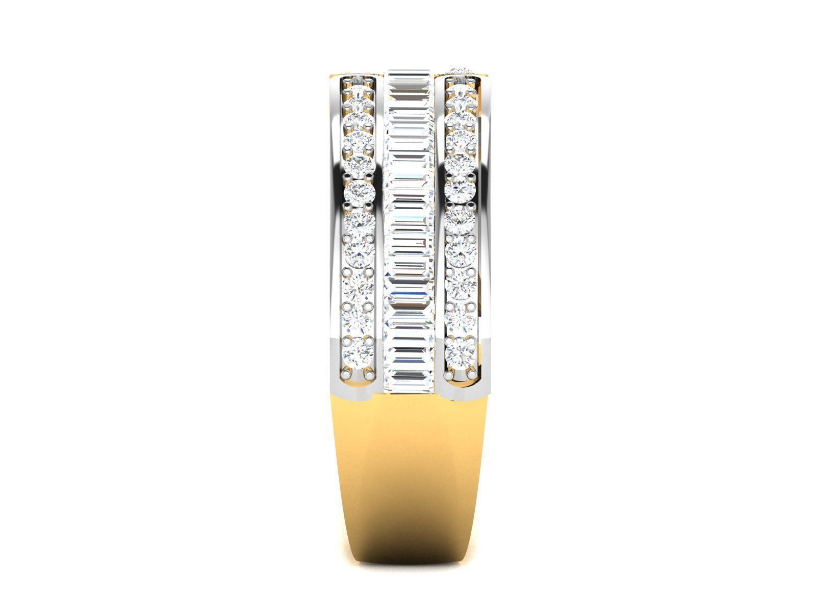 Ring-6470 gold and diamond ring with baguette cut diamonds 3D print model_4