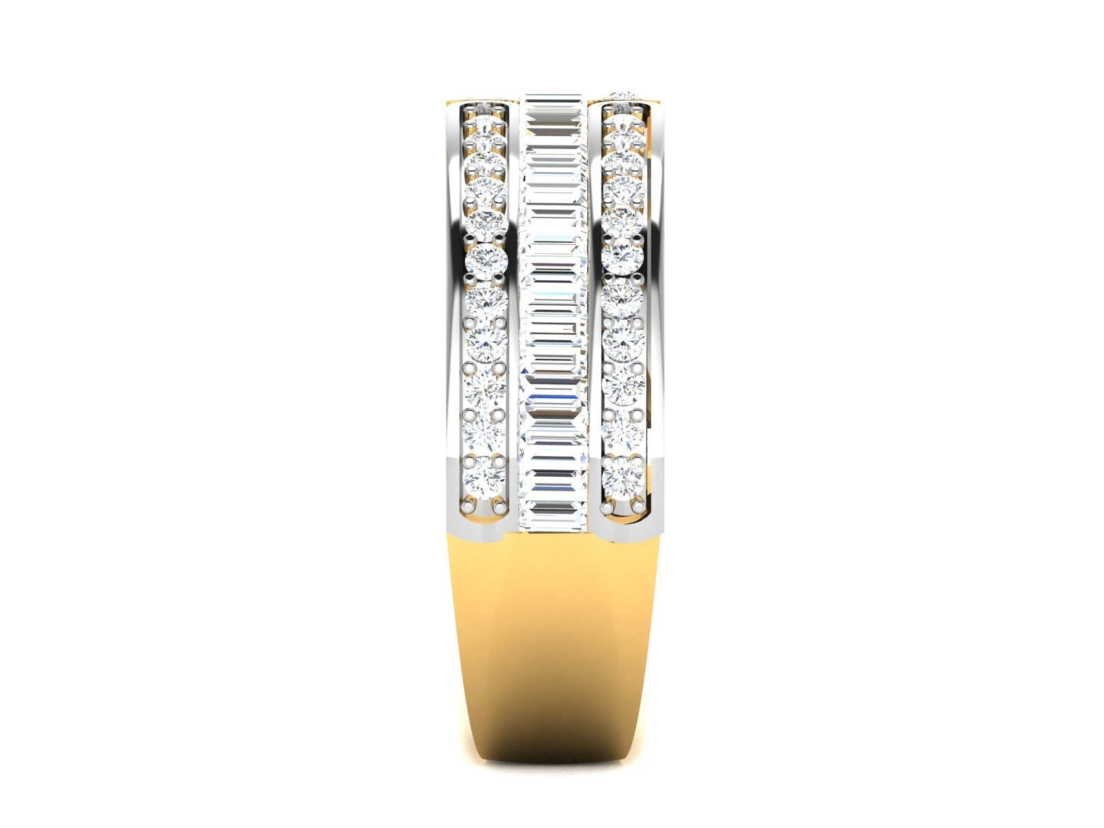 Ring-6470 gold and diamond ring with baguette cut diamonds 3D print model_3