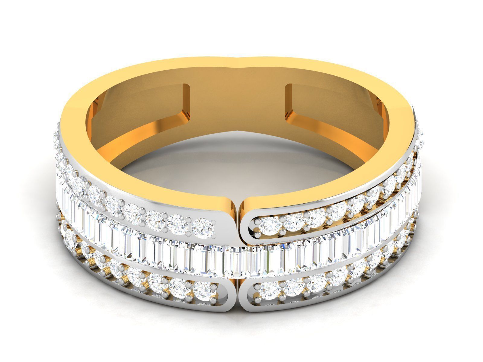 Ring-6470 gold and diamond ring with baguette cut diamonds 3D print model_5