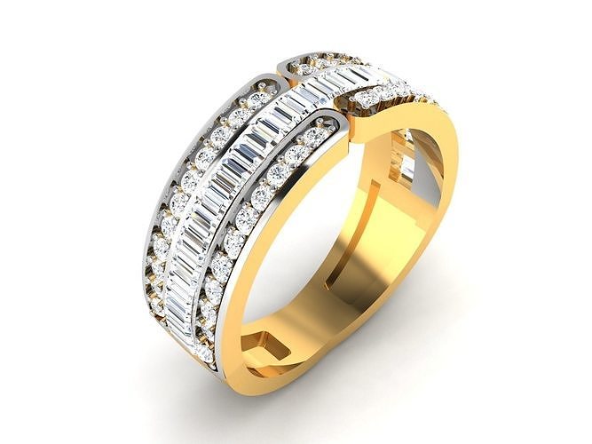 Ring-6470 gold and diamond ring with baguette cut diamonds 3D print model