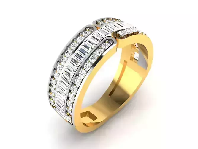 Ring-6470 gold and diamond ring with baguette cut diamonds 3D print model