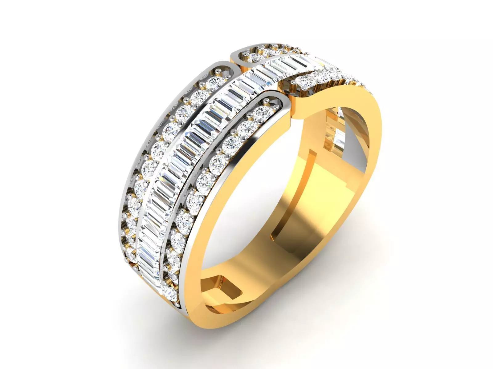 Ring-6470 gold and diamond ring with baguette cut diamonds 3D print model_0